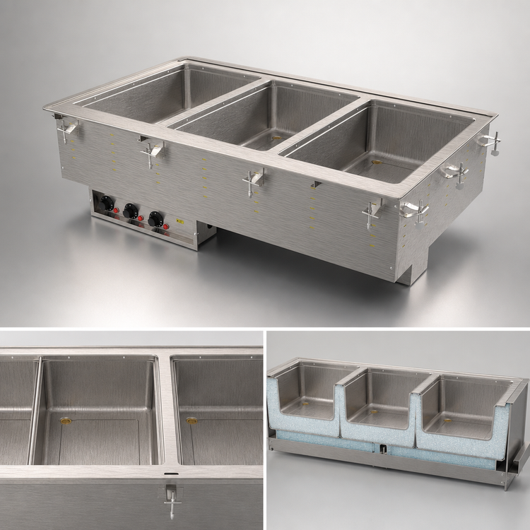 Product image #3 for Vollrath 3-Well Drop-In Electric Hot Food Well, Insulated Marine-Grade Stainless Steel Wells, Manifold Drain
