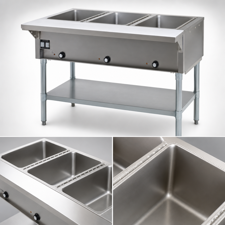 Product image #3 for Eagle Group DHT3-240-3 48-Inch 3-Well Electric Hot Food Table, Open Base, 240V 3-Phase
