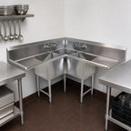 Thumbnail image #3 for BK Resources BKCS-3-18-14-18TS Corner 3-Compartment Sink with Dual 18-Inch Drainboards, 18/304 Stainless Steel, 57 x 57 Inches