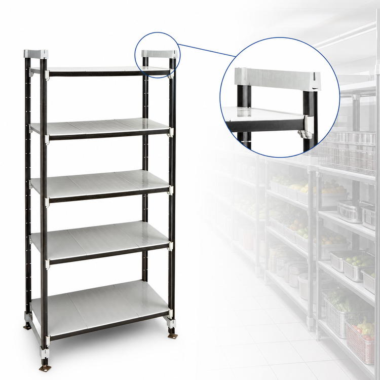 Product image #3 for Cambro Camshelving Elements XTRA High Density Top Rail Stationary Starter Unit, 54 x 24 x 81 Inch, 5-Tier Track Shelving