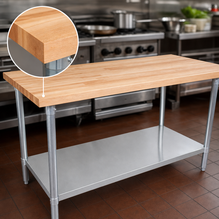 Product image #3 for John Boos 48-Inch x 36-Inch Wood Top Work Table with 1-1/2-Inch Edge Grain Maple Top, Adjustable Undershelf, and Galvanized Base