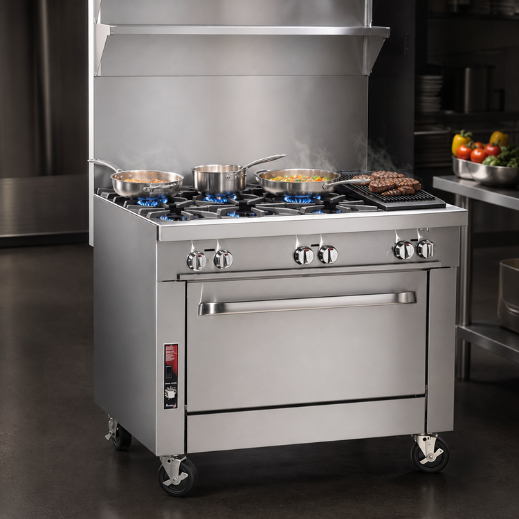 Product image #3 for Southbend Platinum Heavy Duty 36-Inch Gas Range with 4 Open Burners, 12-Inch Charbroiler and Cabinet Base