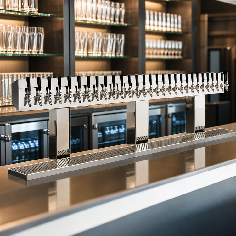 Product image #3 for Glastender Triple-Column Bridge Draft Dispensing Tower, 30 Faucets, Countertop, Glycol-Cooled, Mirror Finish