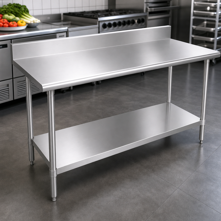 Product image #3 for Duke 60-Inch x 24-Inch 14-Gauge Stainless Steel Work Table with 5-Inch Riser and Stainless Undershelf