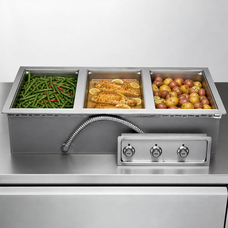 Product image #3 for APW Wyott HFW-3DTS Three-Well Drop-In Electric Hot Food Well with Drain, Thermostatic Controls