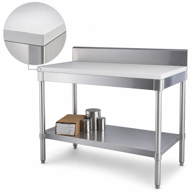 Product image #3 for New Age 48 x 30 Inch Aluminum Poly Top Work Table with 6 Inch Backsplash