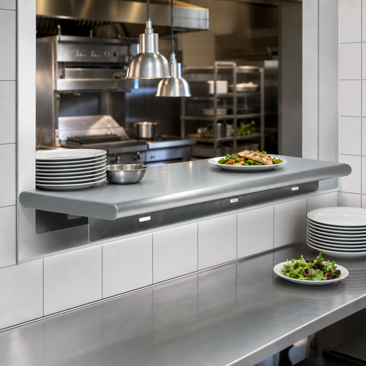Product image #3 for Advance Tabco Single Pass-Thru Shelf, 132 Inch W x 24 Inch D, 18/430 Stainless Steel, Wall Mounted