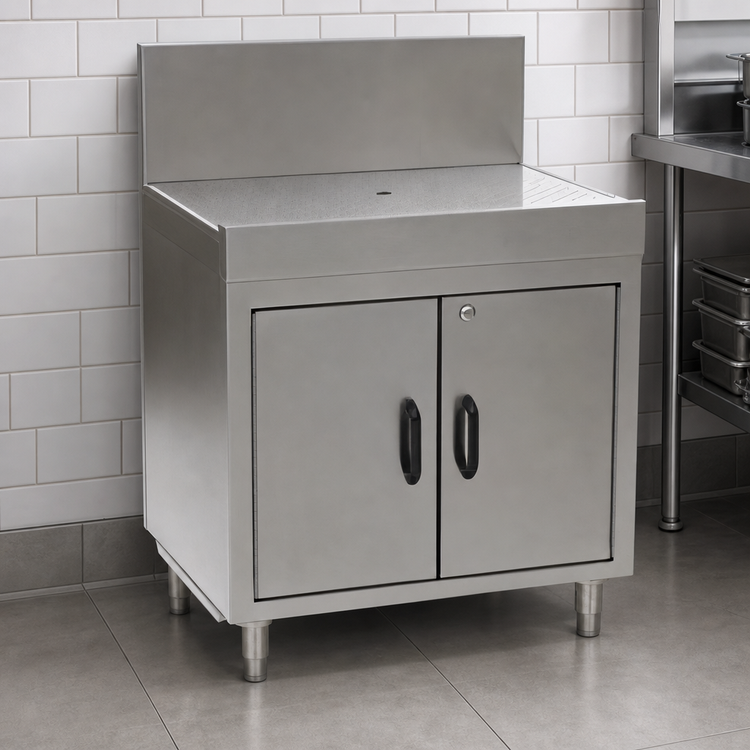 Product image #3 for Spec-Bar 24-Inch Wide x 19-Inch Deep Stainless Steel Closed Base Workboard Cabinet with Hinged Doors and Shelf