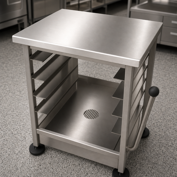 Product image #3 for Bizerba Mobile Stainless Steel Slicer Equipment Stand with Undershelf and Pan Storage