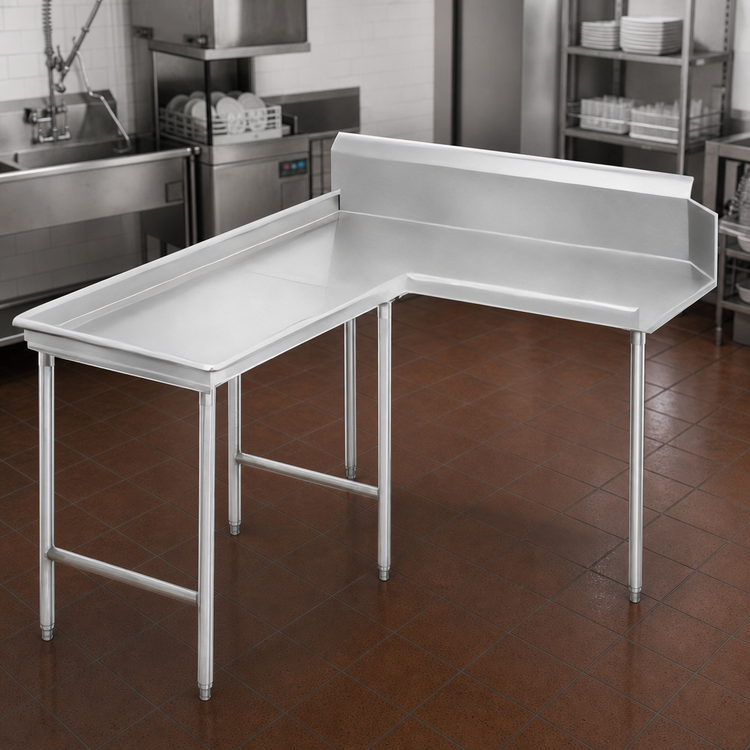 Product image #3 for Advance Tabco L-Shaped Island Clean Dishtable, 95 Inch, Left-Mount, 14-Gauge 304 Stainless Steel