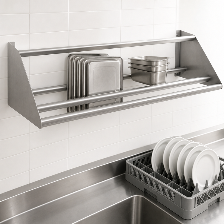 Product image #3 for Eagle Group Wall-Mounted Tubular Dishtable Rack Shelf, 84 x 15.5 x 12 Inches, All-Welded 14/304 Stainless Steel