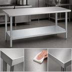 Thumbnail image #3 for Duke Manufacturing 416-3084 Stainless Steel Work Table with Galvanized Undershelf, 84 x 30 x 36 Inches, No Backsplash