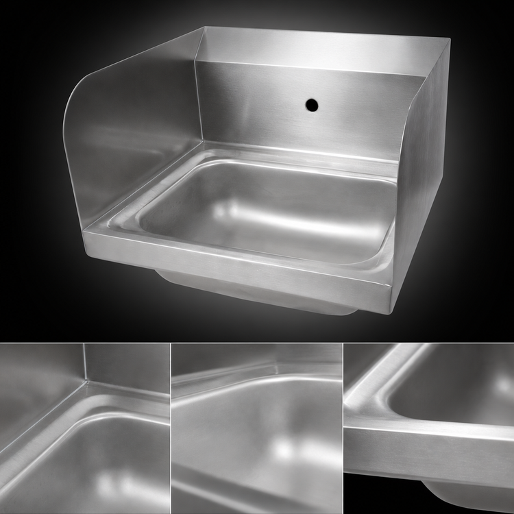 Product image #3 for John Boos Pro-Bowl Wall-Mount Stainless Steel Hand Sink with Left and Right Side Splashes, 14 x 10 x 5 Bowl