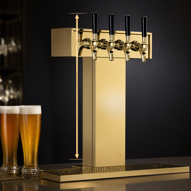 Product image #3 for Perlick Century Extra High 4-Faucet Tee Draft Beer Tower, Glycol-Cooled, Tarnish-Free Brass, Countertop