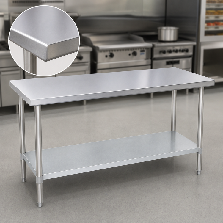 Product image #3 for Duke 60" x 36" 14-Gauge 300 Series Stainless Steel Work Table with Galvanized Undershelf