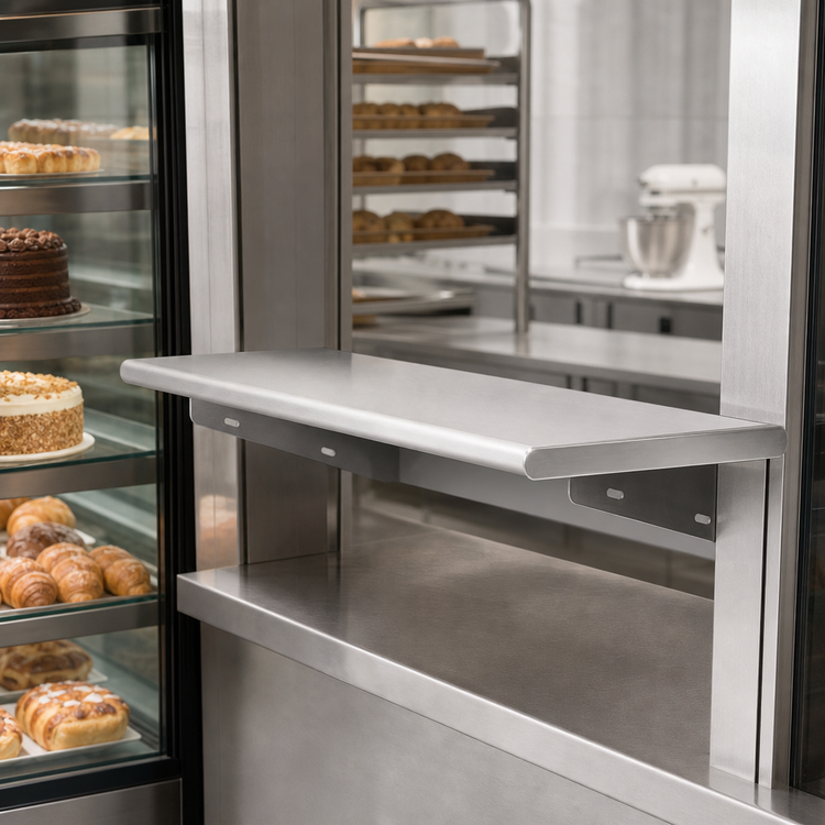 Product image #3 for 144-Inch x 18-Inch Pass-Thru Stainless Steel Shelf for Bakery Display Cases