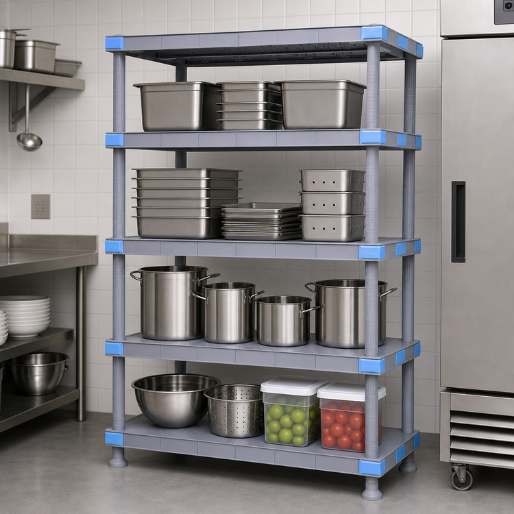 Product image #3 for Quantum Millenia 54-Inch W x 18-Inch D x 50-Inch H Polymer Shelving Unit with 4 Solid Shelves