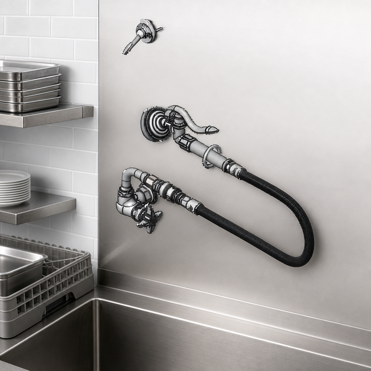 Product image #3 for T&S Brass Single-Temperature Wall-Mount Pre-Rinse Faucet with 32-Inch Hose and 1.15 GPM Spray Valve