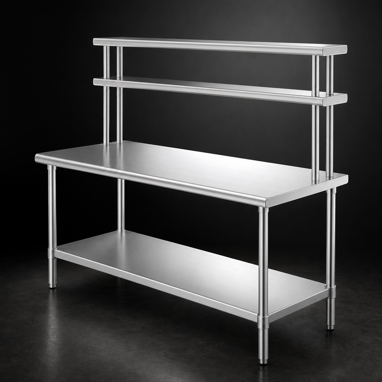 Product image #3 for Eagle Budget Series Spec-Master B Stainless Steel Open Base Work Table with Flex-Master Overshelf Kit, 48"W x 30"D x 35-1/8"H