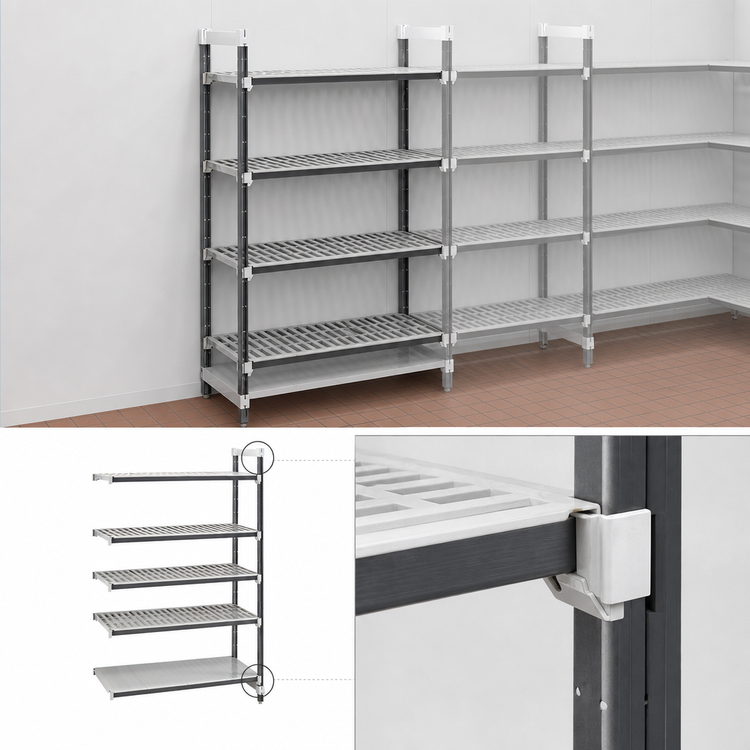 Product image #3 for Cambro Camshelving Elements XTRA 5-Tier Stationary Add-On Polymer Shelving Unit, 24 x 54 x 84 Inches, Speckled Gray