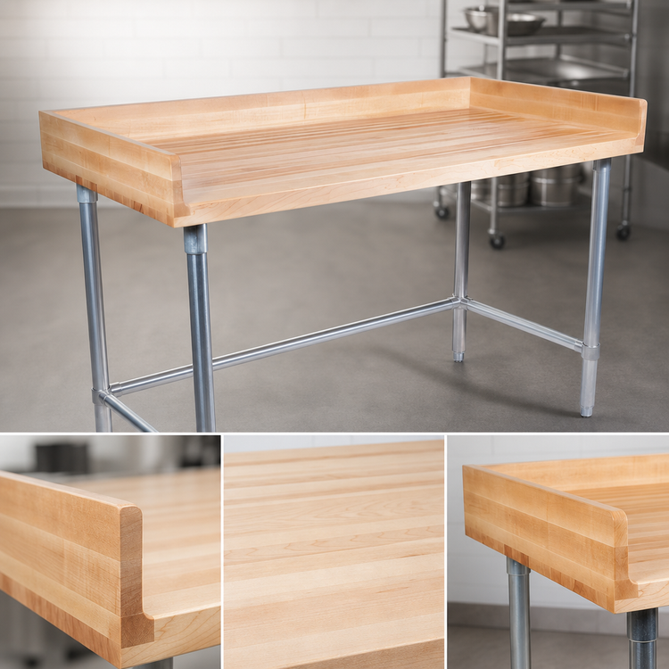 Product image #3 for John Boos 96-Inch Baker's Top Wood Work Table with 1-3/4-Inch Maple Top and Stainless Steel Base
