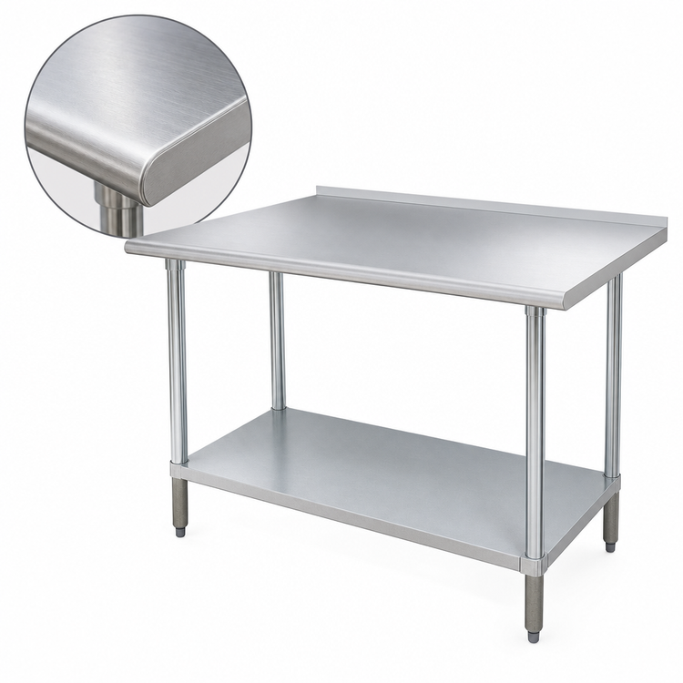 Product image #3 for Advance Tabco 144"W x 30"D Stainless Steel Work Table with 1-1/2" Rear Splash and Galvanized Undershelf