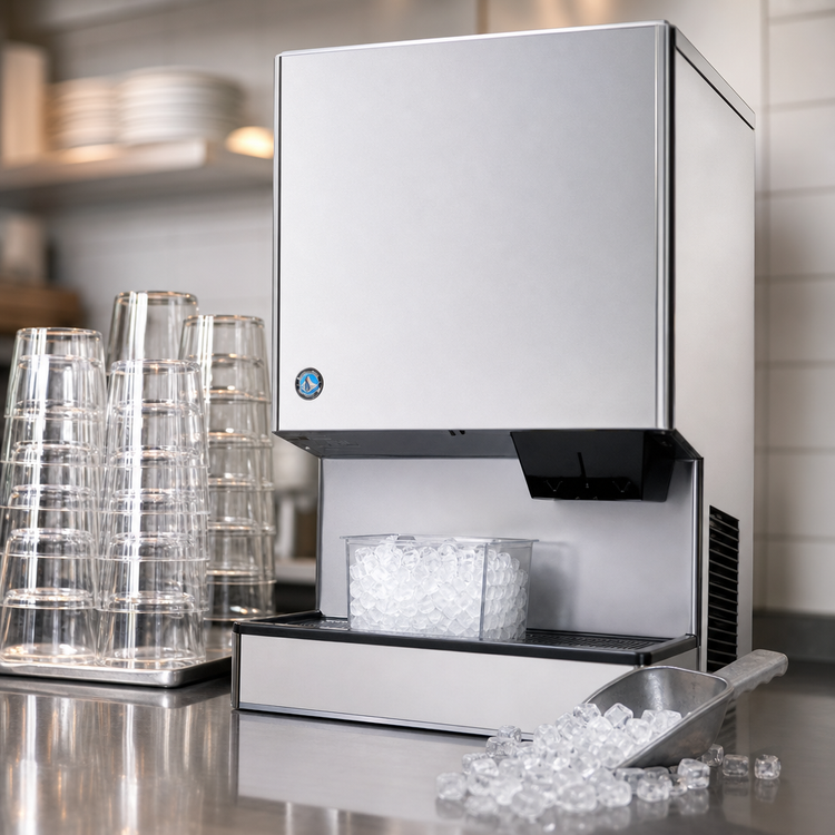 Product image #3 for Hoshizaki Opti-Serve Cubelet-Style Ice Maker/Water Dispenser, Water-Cooled, Countertop, 40 lb Storage