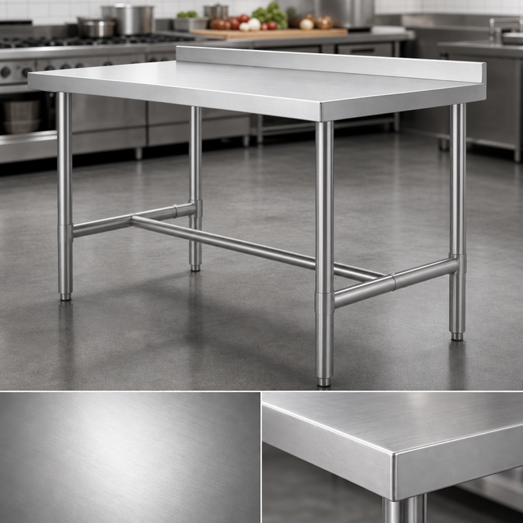 Product image #3 for 60 Inch x 30 Inch Stainless Steel Work Table with 2 Inch Rear Up-Turn and Open H-Base