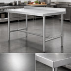 Thumbnail image #3 for Klinger's Trading HBST3060 60 x 30 Inch Stainless Steel Work Table with 2 Inch Rear Up-Turn and Open H-Base