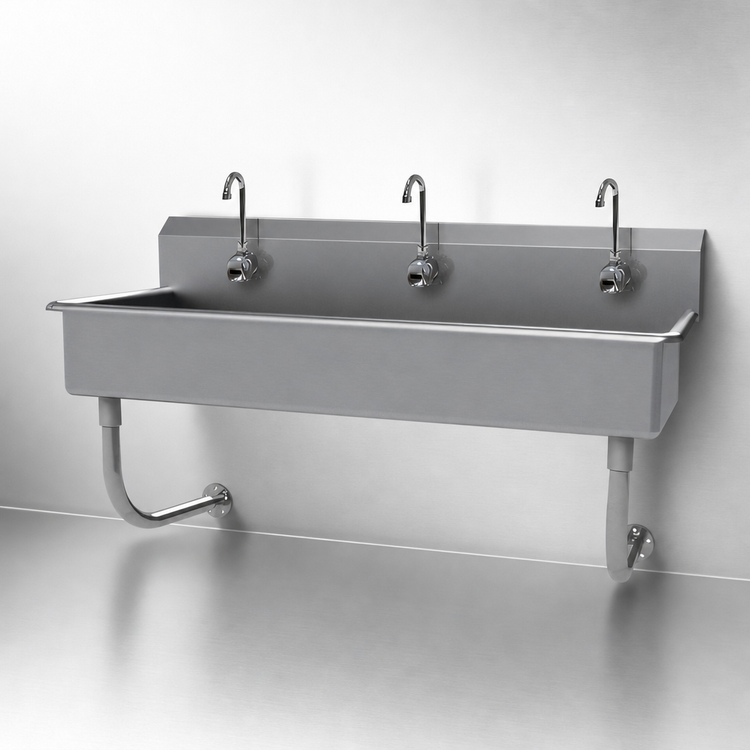 Product image #3 for Advance Tabco Multiwash Wall-Mounted Hand Wash Sink with 3 Electronic Faucets, 60-Inch 304 Stainless Steel