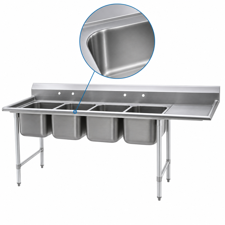 Product image #3 for Eagle 414 Series Four-Compartment Stainless Steel Sink with 24-Inch Right Drainboard