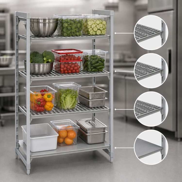 Product image #4 for Cambro Camshelving Premium 21-Inch Deep x 36-Inch Wide x 84-Inch High 4-Tier Mixed Vented/Solid Starter Shelving Unit