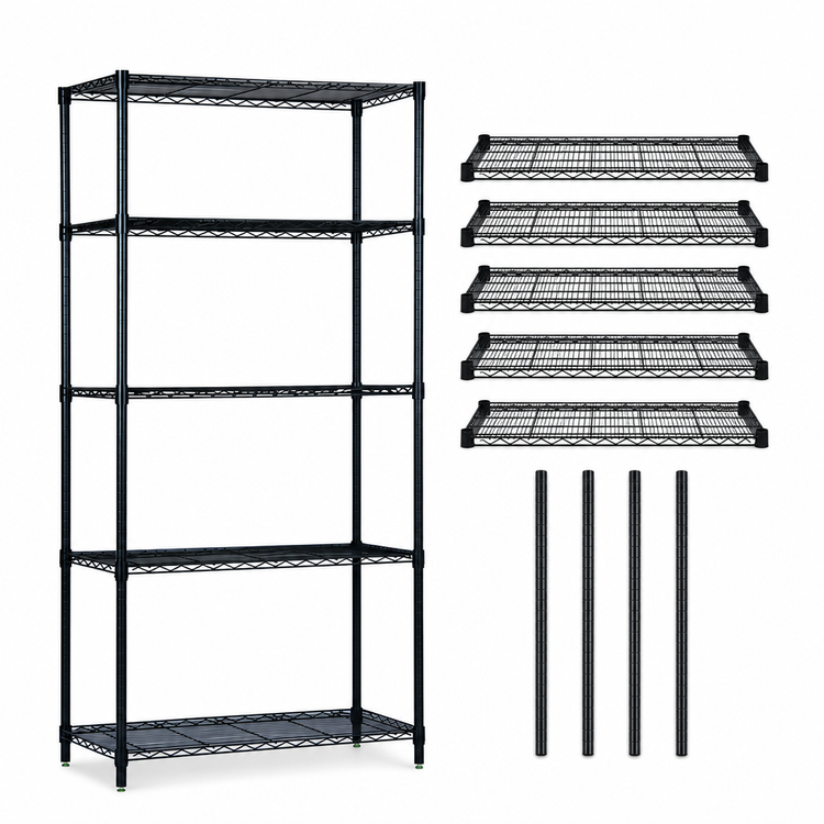 Product image #3 for Quantum 42"W x 14"D x 63"H Stationary Wire Shelving Starter Kit with 5 Shelves, Black Epoxy Finish