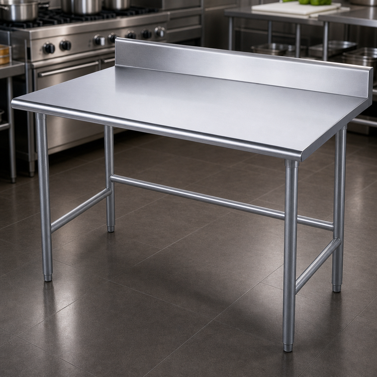 Product image #3 for Advance Tabco 60-Inch x 24-Inch 16-Gauge 430 Stainless Steel Work Table with 5-Inch Backsplash