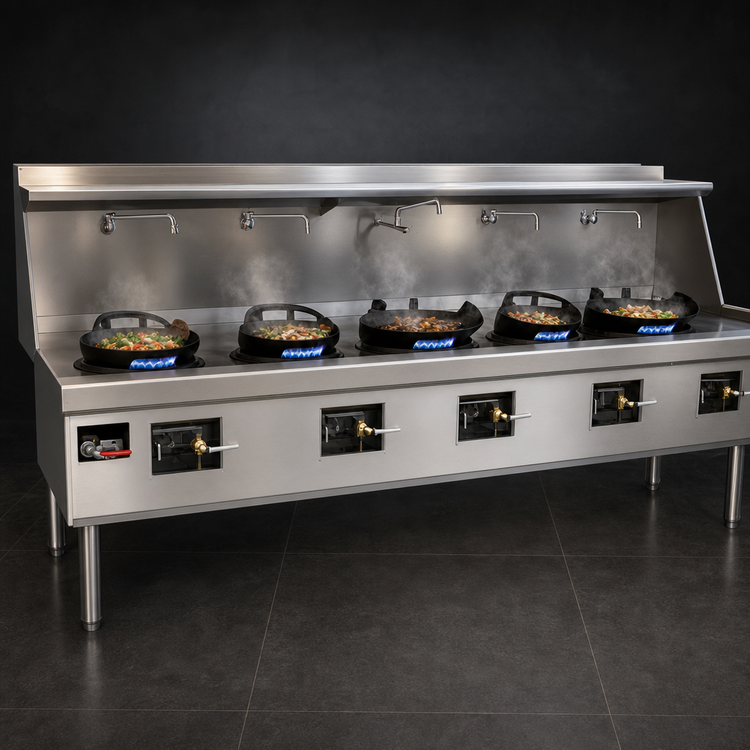 Product image #3 for York Gas Wok Range with 5 Chambers, Water-Cooled Top and Chinese Swing Faucets