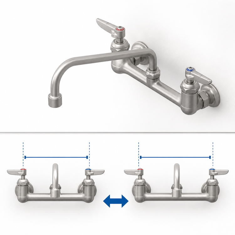 Product image #3 for T&S Brass Double-Handle Wall-Mount Pantry Faucet, 8-Inch Centers, 12-Inch Swing Nozzle, 1.0 GPM