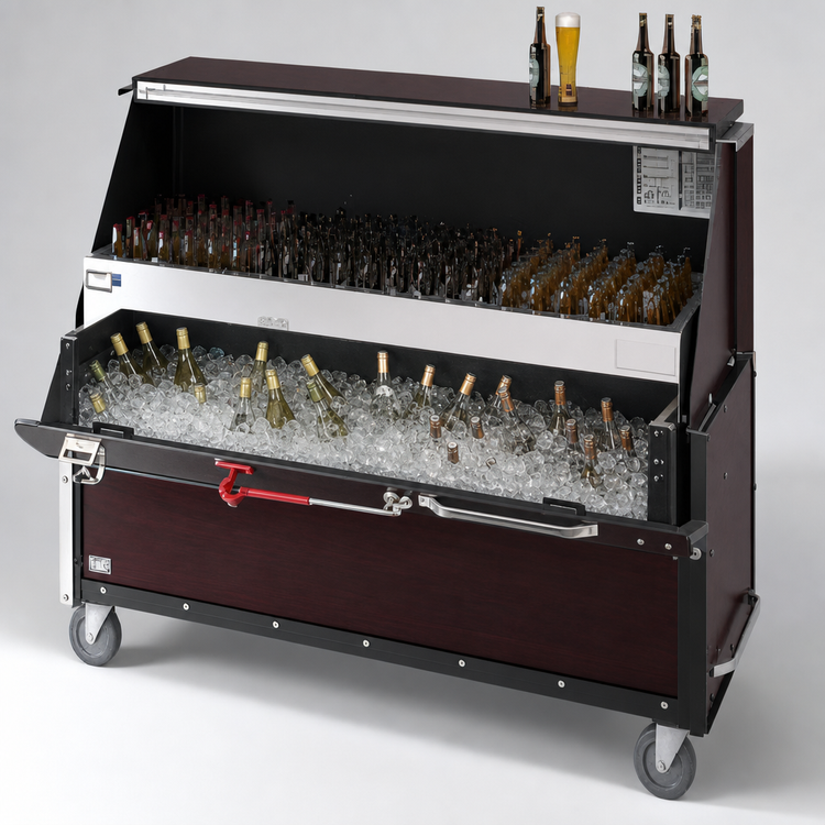 Product image #3 for Dinex Chest-Style Portable Ice Bar with 95-lb Ice Bin, Locking Cabinets and Speedrail, Boston Cherry