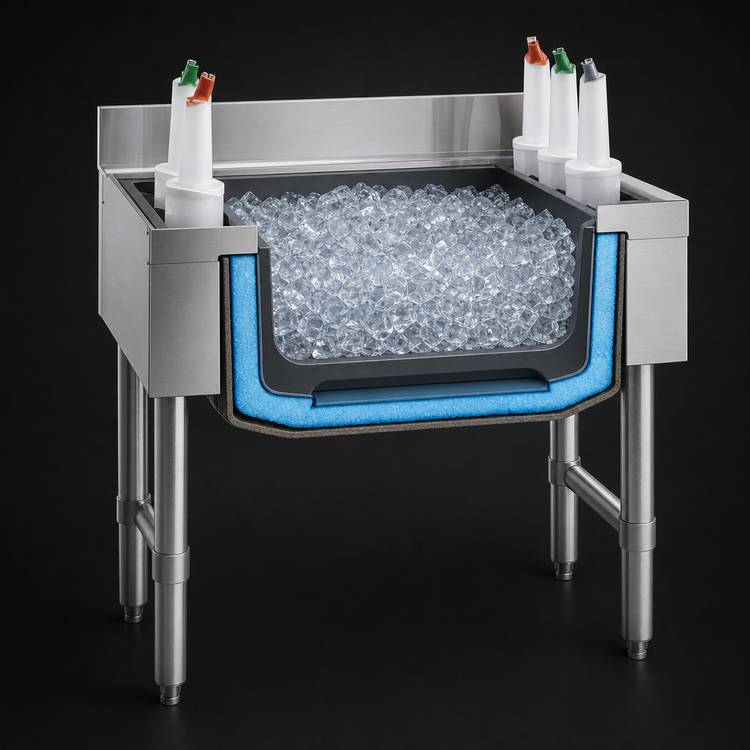 Product image #3 for Advance Tabco Underbar Basics™ 42-Inch Stainless Steel Underbar Cocktail Unit with 12-Inch Deep Ice Bin and 10-Circuit Cold Plate