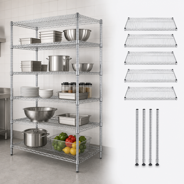 Product image #3 for Quantum 54"W x 18"D x 74"H 5-Shelf 304 Stainless Steel Wire Shelving Starter Kit