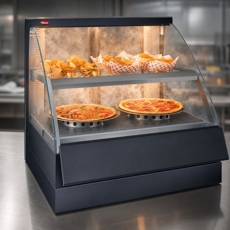 Product image #3 for Hatco Flav-R-Savor Heated Countertop Hot Food Display Case with Humidity, Curved Glass, and 2-Pan Double Shelf