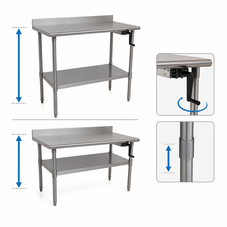 Product image #3 for Eagle Group AdjusTable ADA/Ergonomic Height Adjustable Stainless Steel Work Table with Backsplash and Undershelf, 48 x 24 Inches