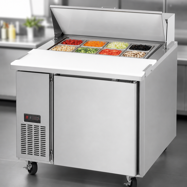 Product image #3 for Everest Refrigeration EPR1 One-Section Sandwich Prep Table, 35-5/8 Inch Wide, 9 Cu. Ft., Side-Mounted Self-Contained Refrigeration