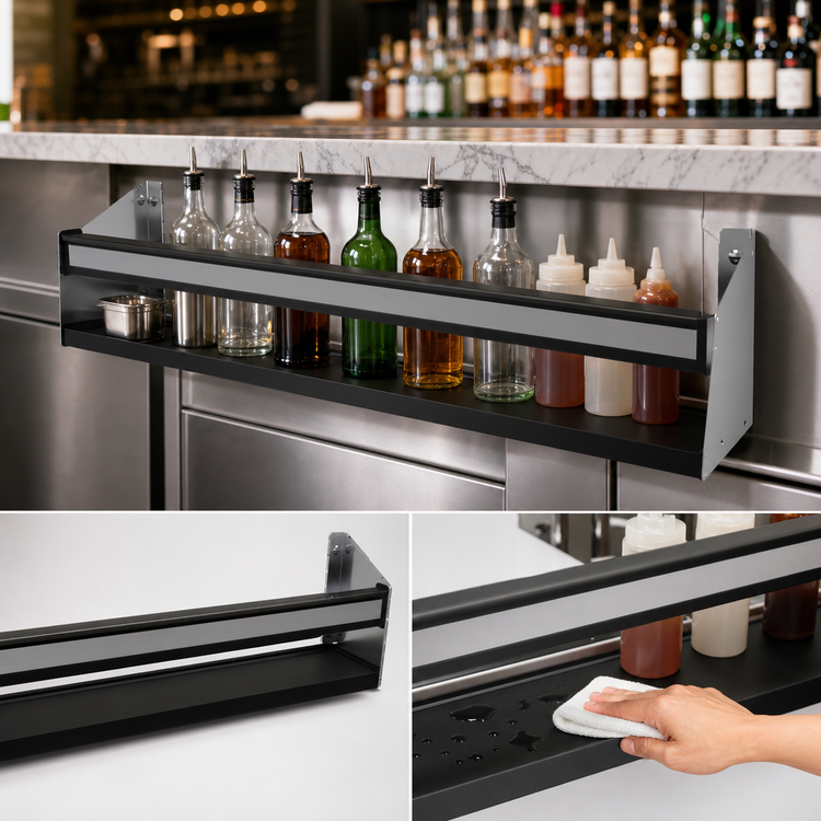 Product image #3 for Glastender 34-Inch Single Stainless Steel Underbar Speed Rail with Open Step-and-Rail Design