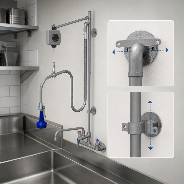 Product image #3 for T&S Brass EasyInstall Wall-Mounted Pre-Rinse Add-On Faucet with 12-Inch Swing Nozzle and 1.07 GPM Spray Valve