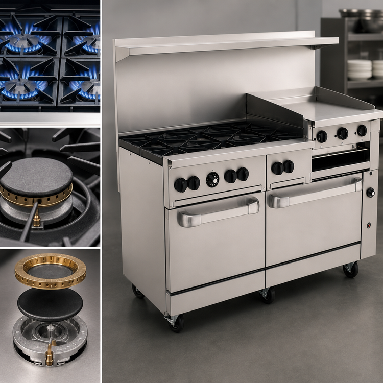 Product image #4 for Vulcan Endurance 60-Inch Gas Restaurant Range with 6 Open Burners, 24-Inch Thermostatic Griddle, Standard Oven, and Convection Oven