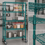 Thumbnail image #3 for Quantum M2448P46 4-Shelf Mobile Wire Shelving Cart, 48 x 24 x 69 Inches, Green Epoxy Antimicrobial Coated
