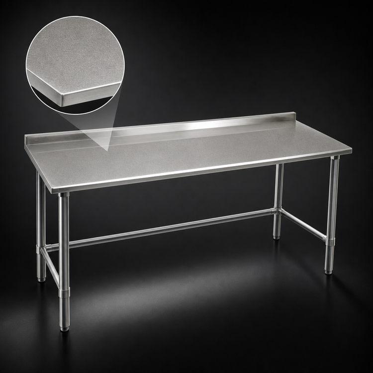 Product image #3 for Deluxe Series Stainless Steel Work Table, 84 x 30 Inch, 1-1/2 Inch Rear Up-Turn, Galvanized Base
