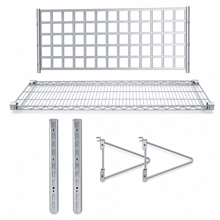 Product image #3 for WalStor Modular Wall-Mounted Single Shelf Kit, 48 x 18 Inch Wire Shelf, Zinc Finish