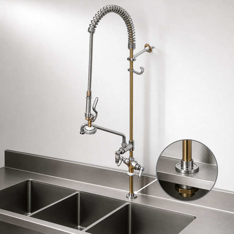 Product image #3 for EasyInstall Single-Hole Deck-Mount Pre-Rinse Unit with 6-Inch Add-On Faucet, 44-Inch Hose, and 1.15 GPM Spray Valve