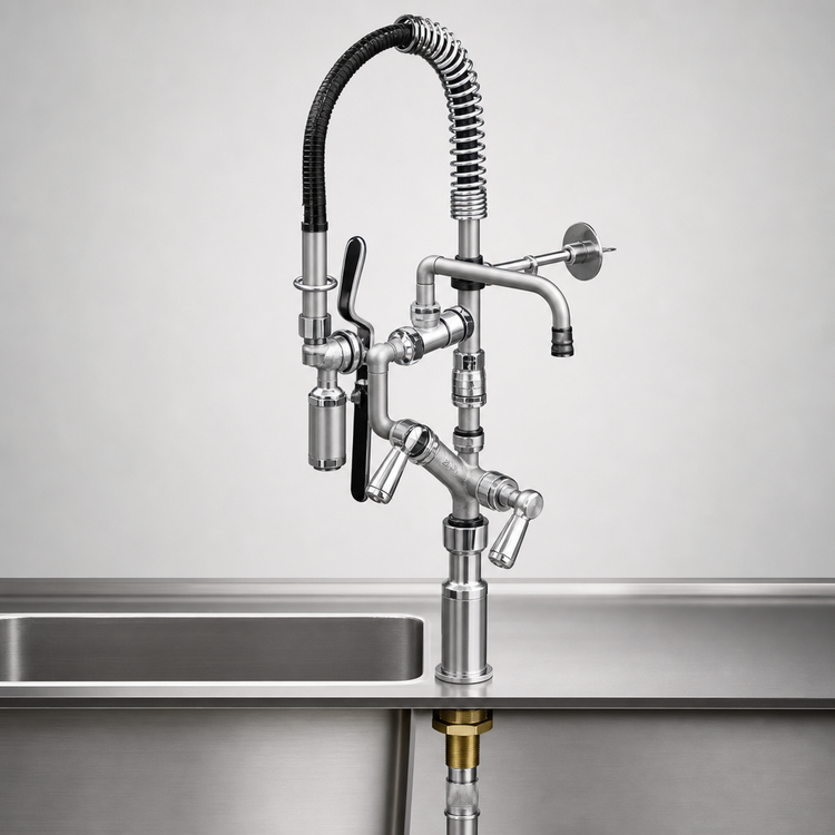 Product image #3 for T&S Brass EasyInstall Mini Single-Hole Deck-Mount Pre-Rinse Faucet with 8 in. Swing Nozzle and 0.65 GPM Spray Valve